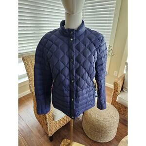 Lands' End Blue Quilted Down Puffer Coat Jacket Full Zip Women’s Sz MP EUC
